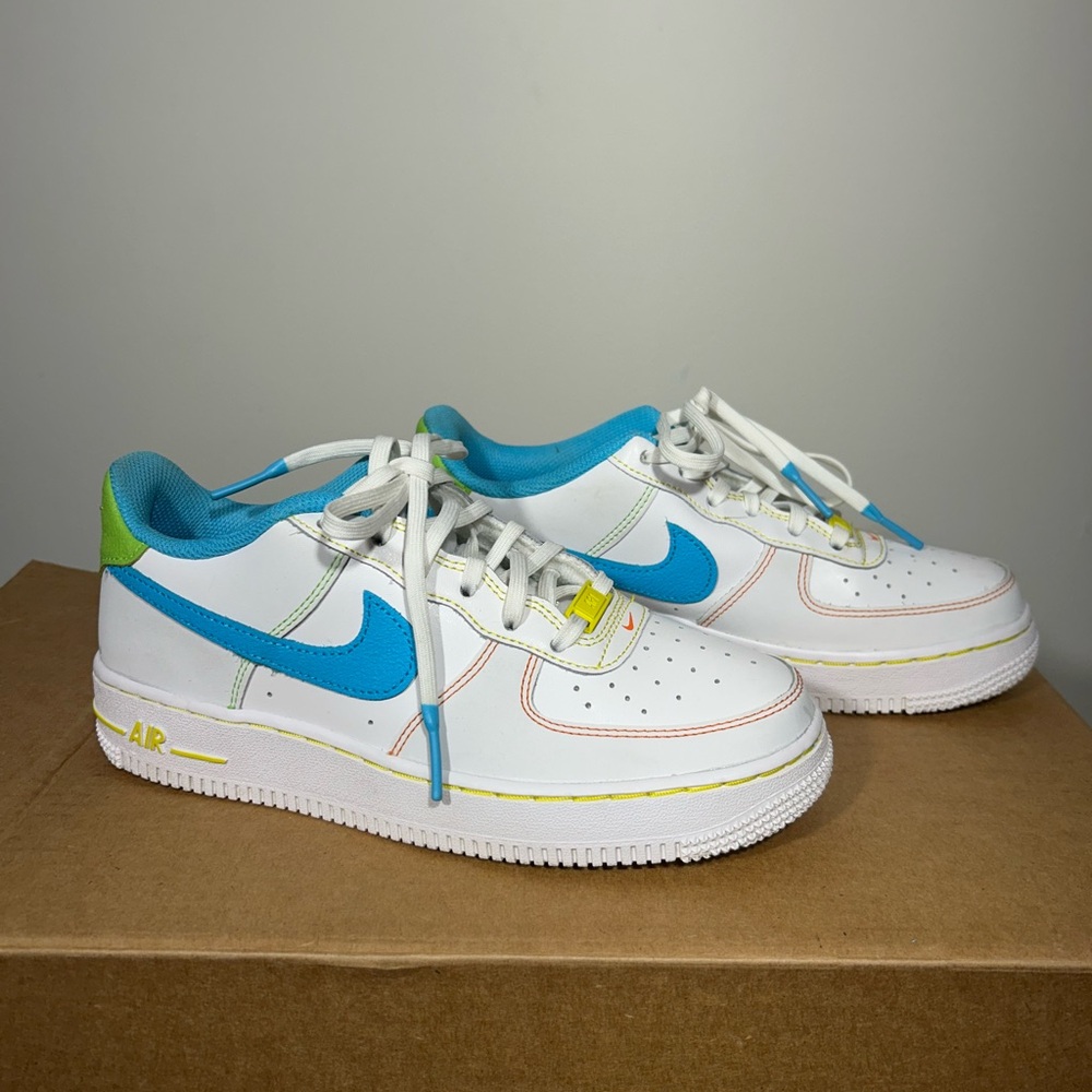 Nike Air White with Blue and Yellow Accents 5.5 Y